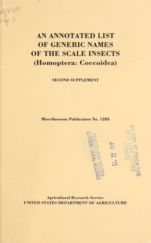 Cover for An annotated list of generic names of the scale insects (Homoptera: Coccoidea)