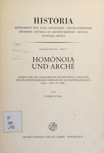 Cover for Homónoia und Arché