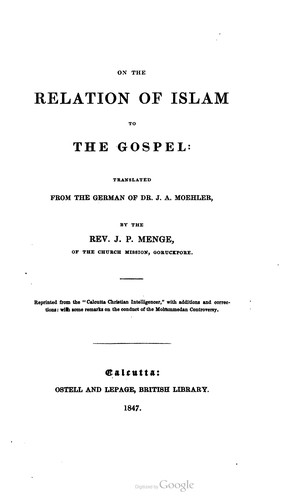 Cover for On The Relation Of Islam To The Gospel