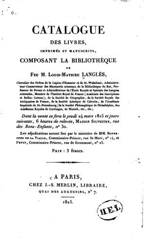 Cover for Catalogue des livres, imprimés et manuscrits