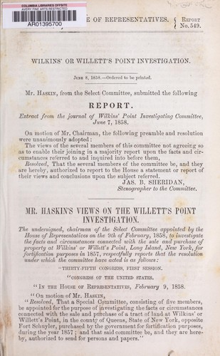 Cover for Wilkin's or Willett's Point investigation