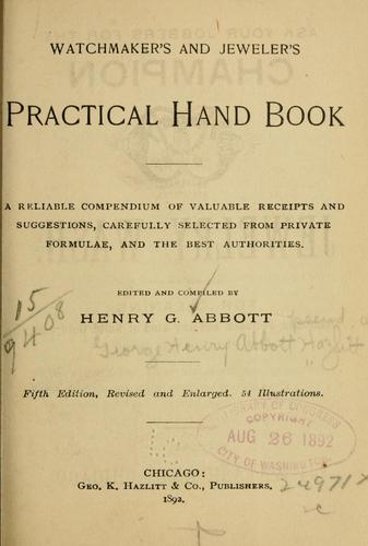Cover for Watchmaker's and jeweler's practical hand book.