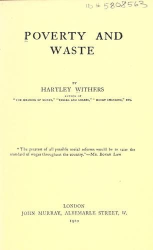 Cover for Poverty and waste