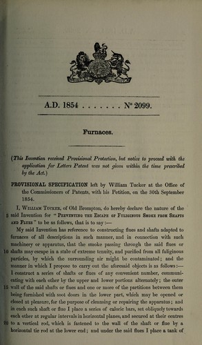 Cover for Specification of William Tucker