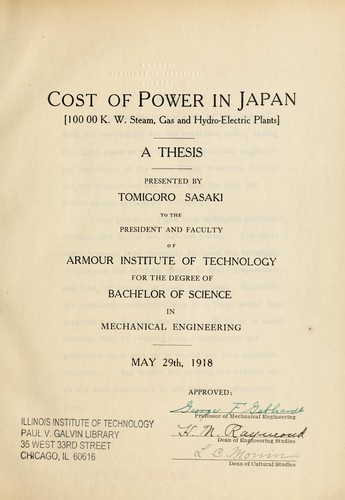 Cover for Cost of power in Japan (10,000 K. W. steam, gas and hydro-electric plants)