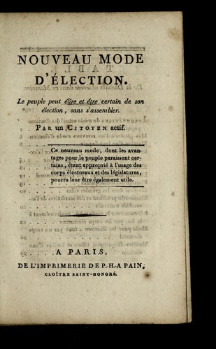 Cover for Nouveau mode d'e lection