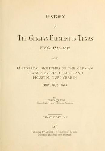 Cover for History of the German element in Texas from 1820-1850