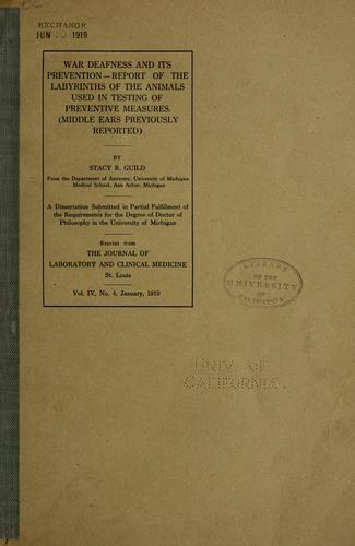 Cover for War deafness and its prevention