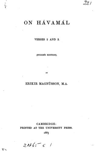 Cover for On Hávamál: Verses 2 and 3 (Bugges Edition)