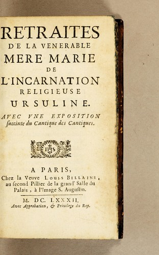 Cover for Retraites de la venerable mere Marie de l'Incarnation religieuse Ursuline