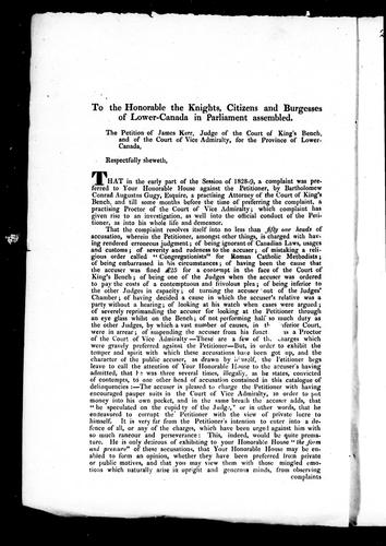 Cover for To the Honorable the knights, citizens and burgesses of Lower-Canada in Parliament assembled