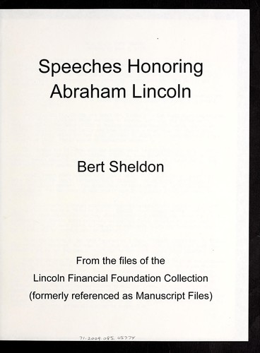 Cover for Speeches honoring Abraham Lincoln