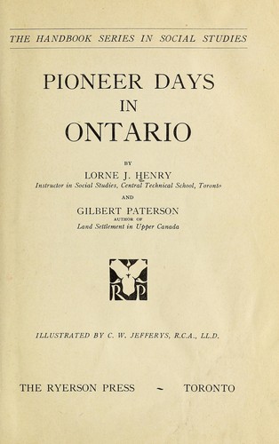 Cover for Pioneer days in Ontario