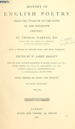 Cover for The history of English poetry, from the eleventh to the seventeenth century.