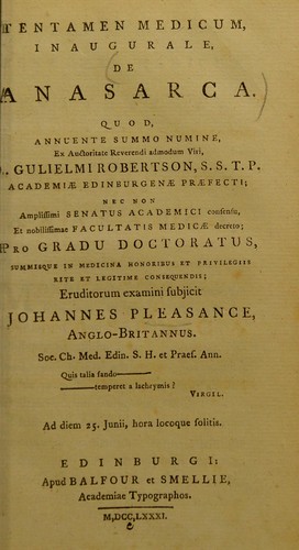 Cover for Tentamen medicum inaugurale, de anasarca