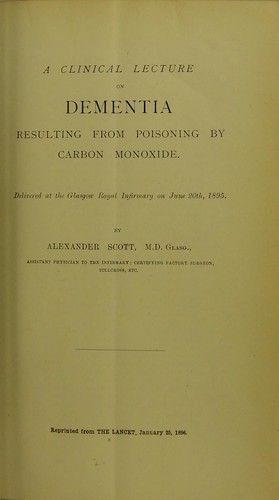 Cover for A clinical lecture on dementia resulting from poisoning by carbon monoxide