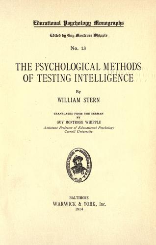 Cover for The psychological methods of testing intelligence