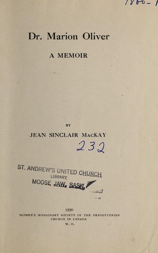 Cover for Dr. Marion Oliver