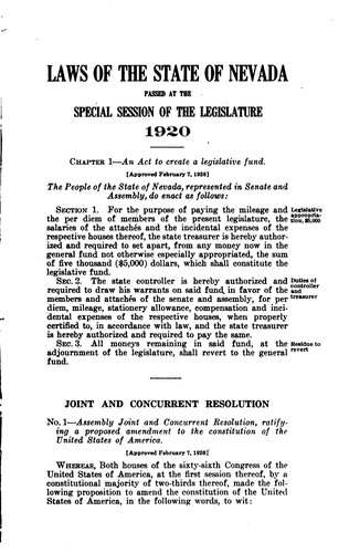 Cover for Statutes of the State of Nevada Passed at the ... Session of the Legislature