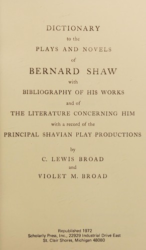 Cover for Dictionary to the plays and novels of Bernard Shaw
