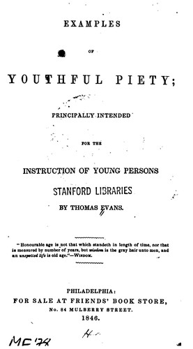 Cover for Examples of Youthful Piety: Principally Intended for the Instruction of Young Persons