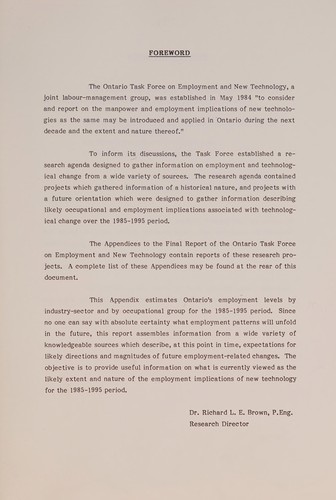 Cover for Industry-sector and occupational employment in Ontario, 1985-1995.