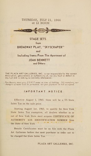 Cover for Stage sets form Broadway play "Skyscraper" and including items from the apartment of Joan Bennett and others