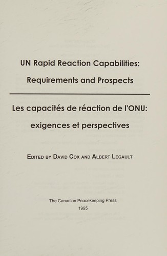 Cover for UN Rapid Reaction Capabilities =  Les capacités de réaction rapid de l'ONU
