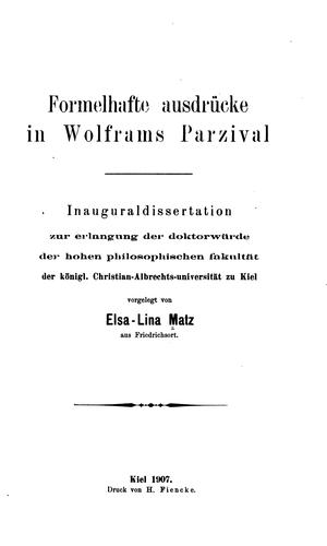 Cover for Formelhafte Ausdrücke in Wolframs Parzival...