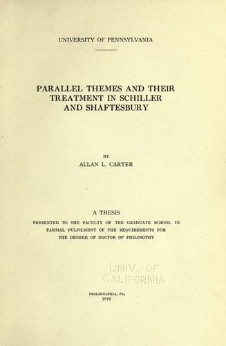 Cover for Parallel themes and their treatment in Schiller and Shaftesbury.