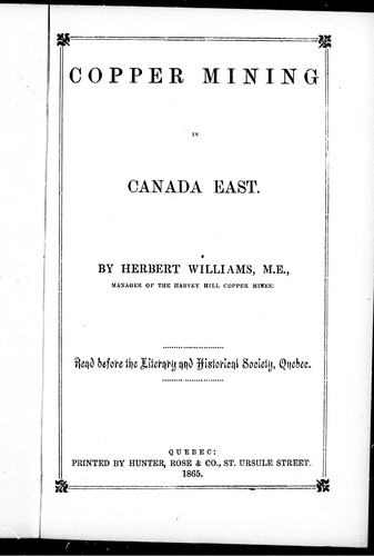 Cover for Copper mining in Canada East