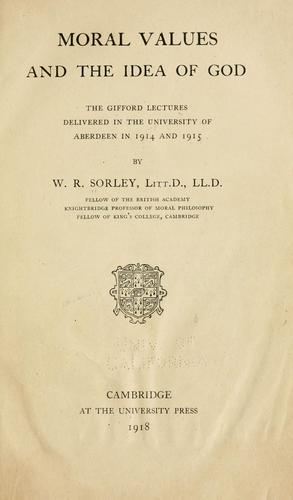 Cover for Moral values and the idea of God