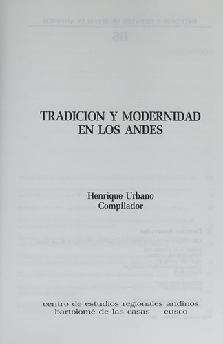 Cover for Tradición y modernidad en los Andes