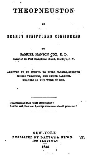 Cover for Theopneuston, Or Select Scriptures Considered: Adapted to Bible Classes, S.S. Teachers, Etc