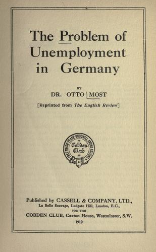 Cover for The problem of unemployment in Germany