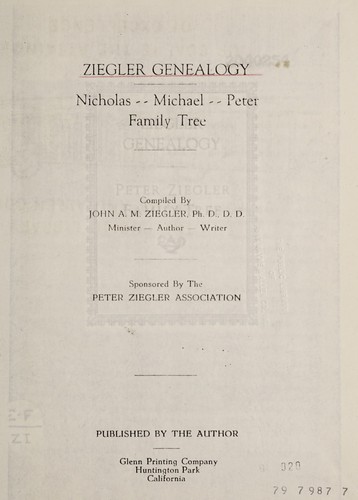 Cover for Ziegler genealogy