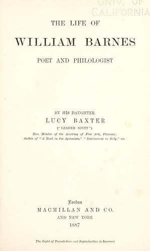 Cover for The life of William Barnes