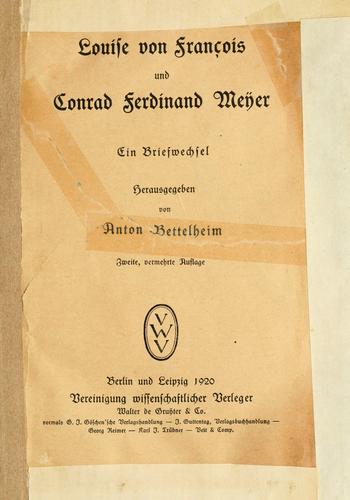 Cover for Louise von François und Conrad Ferdinand Meÿer
