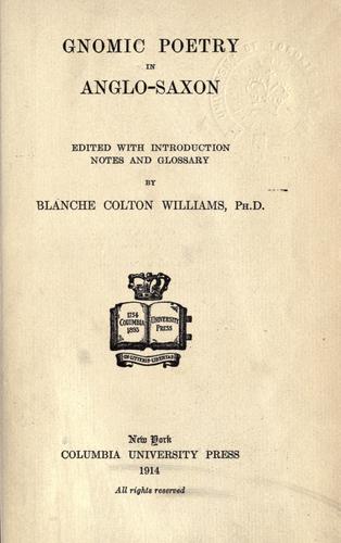 Cover for Gnomic poetry in Anglo-Saxon