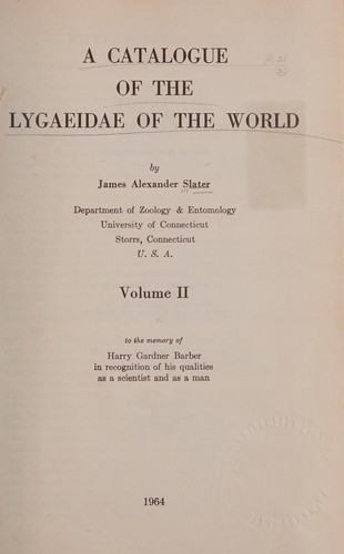 Cover for A catalogue of the Lygaeidae of the world