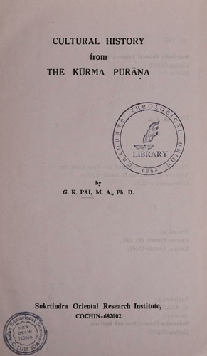 Cover for Cultural history from the Kūrma Purāṇa
