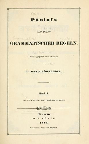 Cover for Pânini's acht Bücher grammatischer Regeln