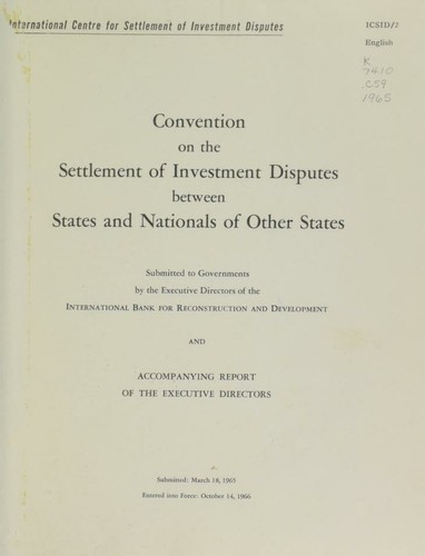 Cover for Convention on the settlement of investment disputes between states and nationals of other states