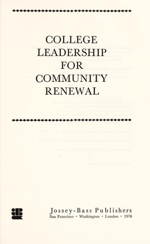 Cover for College leadership for community renewal