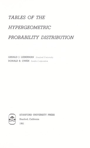 Cover for Tables of the hypergeometric probability distribution