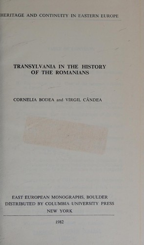Cover for Transylvania in the history of the Romanians