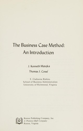 Cover for The business case method