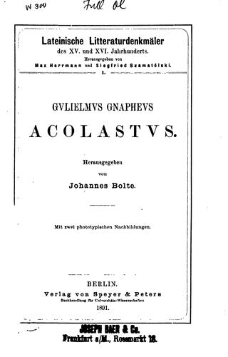 Cover for Gvlielmvs Gnaphevs Acolastvs.