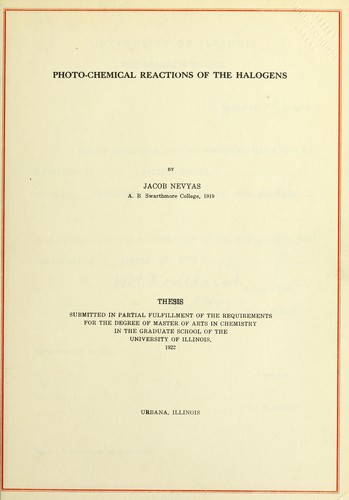 Cover for Photo-chemical reactions of the halogens