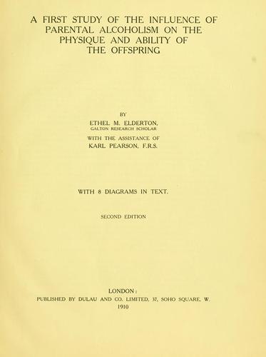 Cover for A first study of the influence of parental alcoholism on the physique and ability of the offspring